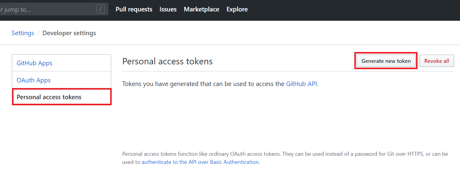 Go to Personal access tokens