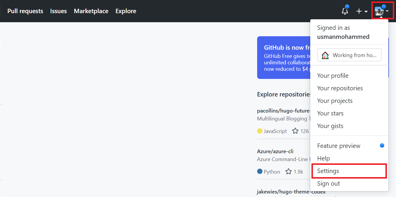 Go to GitHub Settings